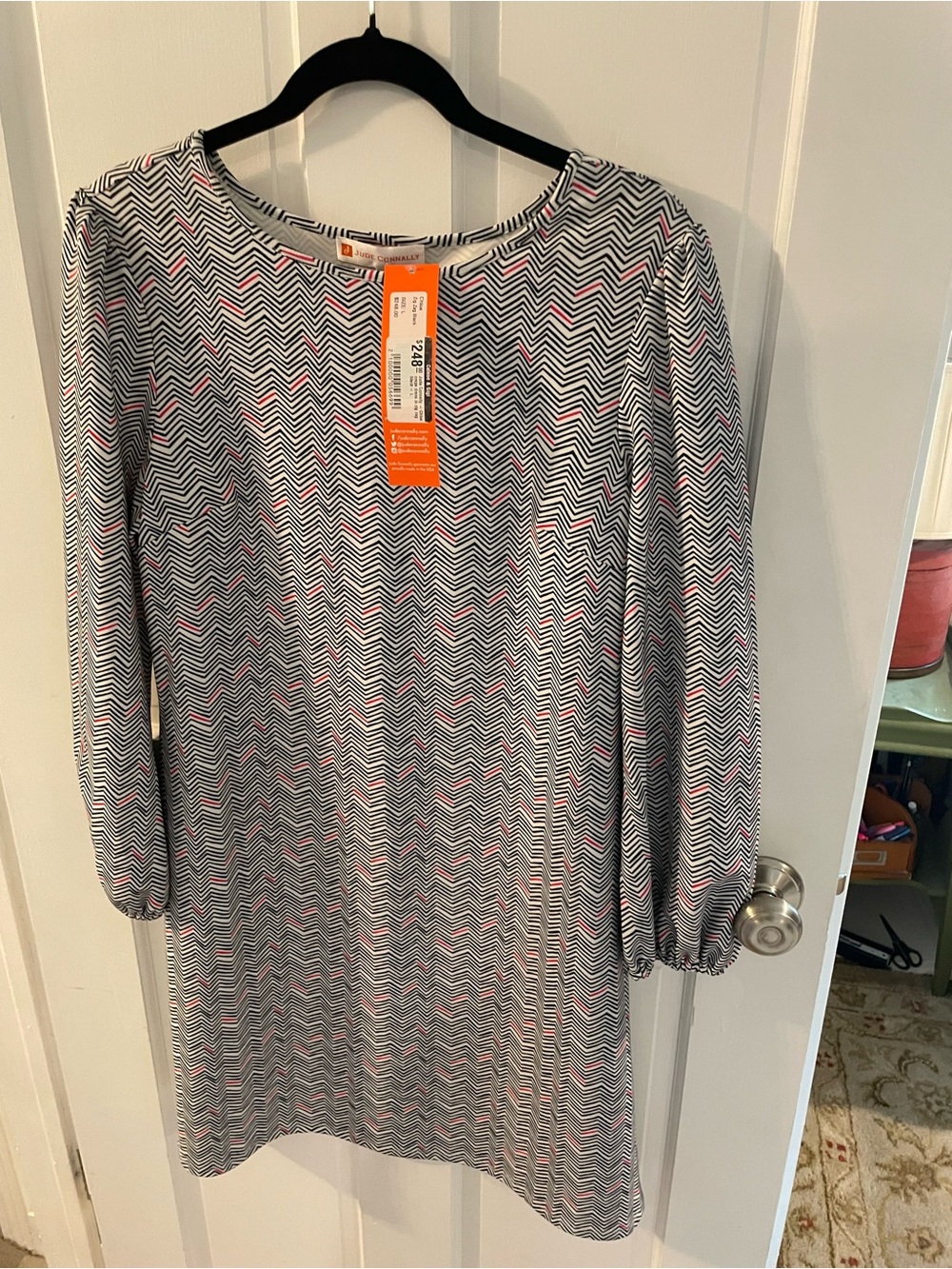 NWT Jude Connally Chloe Black, Pink & White Zigzag Dress